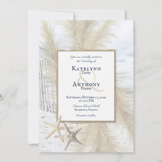 Pampas Grass  Beach Wedding Kaart (Voorkant)