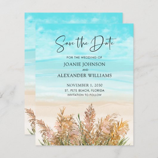 Pampas Grass Beach Wedding Save the Date (Voorkant / Achterkant)