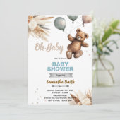 Pampas Grass bear baby shower invitation Kaart (Staand voorkant)