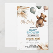 Pampas Grass bear baby shower invitation Kaart (Voorkant / Achterkant)