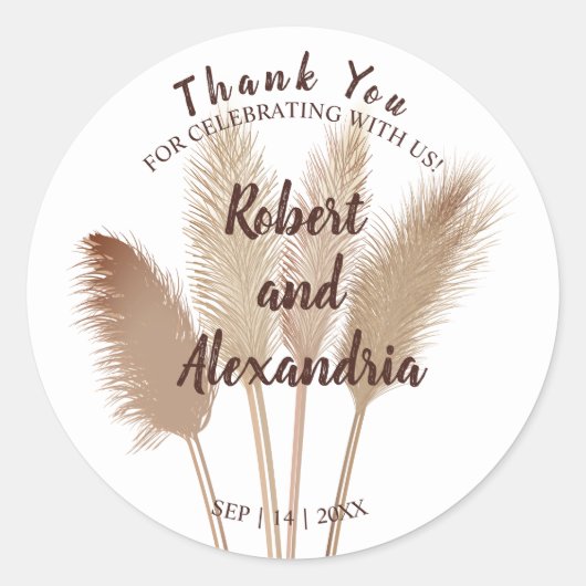 Pampas Grass Bedankt voor het huwelijk Ronde Sticker (Voorkant)