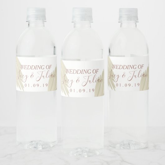 Pampas Grass Beige Bohemian Wedding Waterfles Etiket (Flessen)