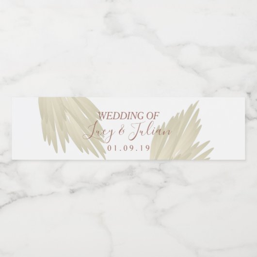 Pampas Grass Beige Bohemian Wedding Waterfles Etiket (Enkel label)