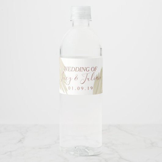 Pampas Grass Beige Bohemian Wedding Waterfles Etiket (Voorkant)