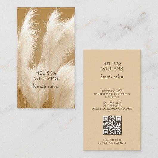 Pampas Grass Beige Sepia Photo | QR Code Visitekaartje (Voorkant / Achterkant)