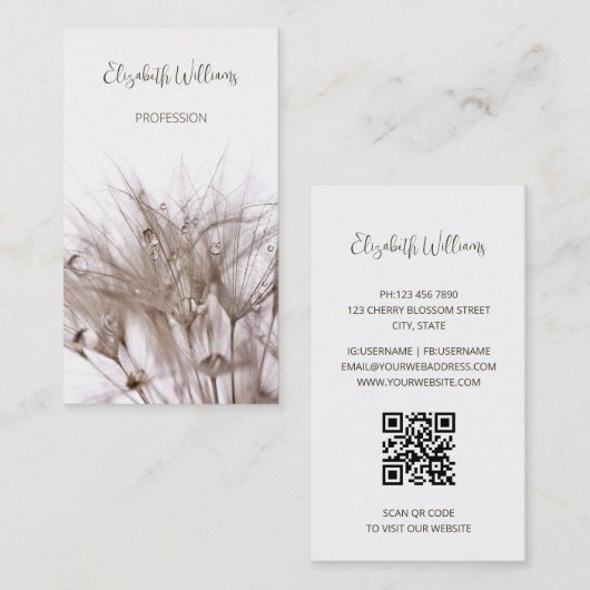 Pampas Grass Beige Sepia | QR-code Visitekaartje (Voorkant / Achterkant)