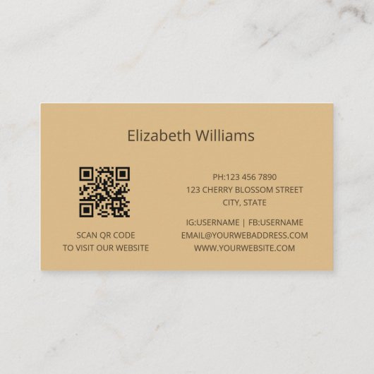 Pampas Grass Beige Sepia | QR-code Visitekaartje (Achterkant)