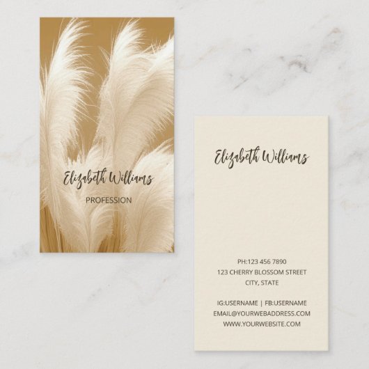 Pampas Grass Beige Sepia | QR-code Visitekaartje (Voorkant / Achterkant)