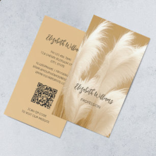 Pampas Grass Beige Sepia   QR-code Visitekaartje