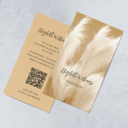 Pampas Grass Beige Sepia | QR-code Visitekaartje