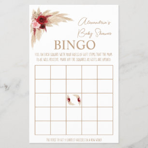 Pampas Grass Bingo Baby shower Game Kaart