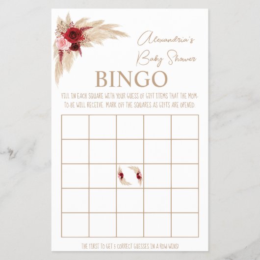 Pampas Grass Bingo Baby shower Game Kaart (Voorkant)