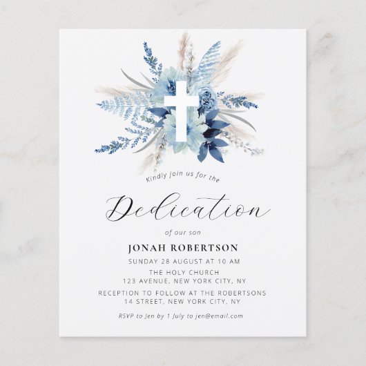 Pampas Grass Blauw Bloemen Cross Toewijding (Voorkant)