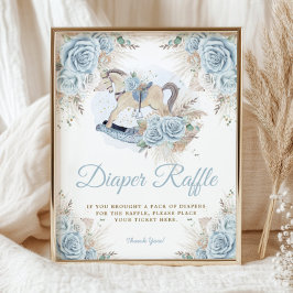 Pampas Grass Blauw Bloemen Rocking Paard Luier Poster