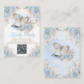 Pampas Grass Blauw Bloemen Rocking Paard RSVP QR Informatiekaartje (Voorkant / Achterkant)