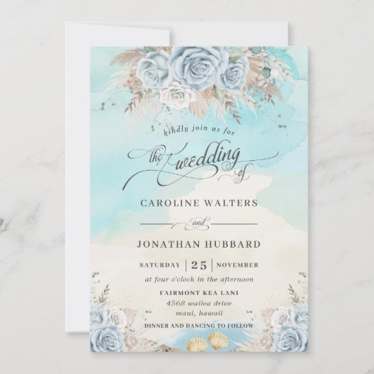 Pampas Grass Blauw Bloemen Strand Bestemming Bruil Kaart (Voorkant)