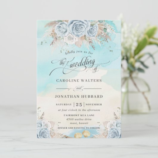 Pampas Grass Blauw Bloemen Strand Bestemming Bruil Kaart (Staand voorkant)