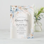 Pampas Grass Blauw Rozen Glas Ivoor Pensioen Kaart (Staand voorkant)