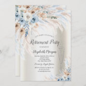 Pampas Grass Blauw Rozen Glas Ivoor Pensioen Kaart (Voorkant / Achterkant)