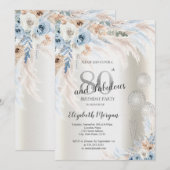 Pampas Grass Bloemen Ballonnen 80e Verjaardagsfees Kaart (Voorkant / Achterkant)