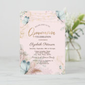 Pampas Grass Bloemen Blauwe Vlinders Quinceañera Kaart (Staand voorkant)