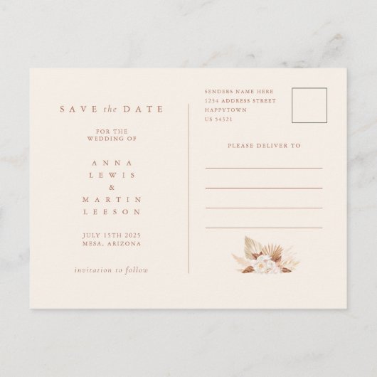 Pampas Grass Bloemen Brunt Sinaasappel Save The Da Aankondigingskaart (Achterkant)