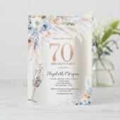 Pampas Grass Bloemen Champagne Glas 70e verjaardag Kaart (Staand voorkant)