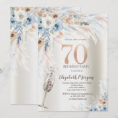 Pampas Grass Bloemen Champagne Glas 70e verjaardag Kaart (Voorkant / Achterkant)