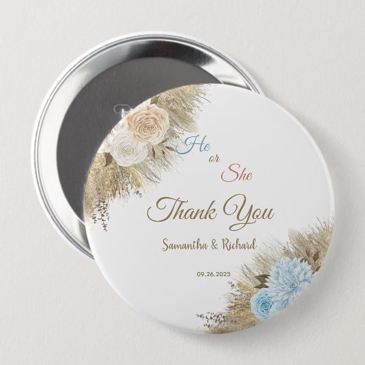 Pampas Grass Bloemen Geslacht Onthullen Partij Dan Ronde Button 4,0 Cm (Voorkant /achterkant)