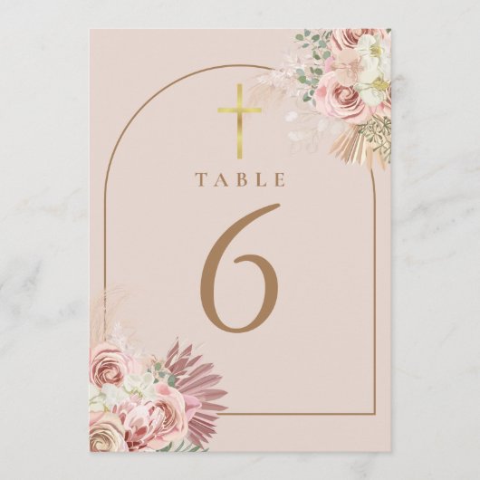 Pampas Grass Bloemen Goud Kruis Tabel Nummers Kaart (Voorkant)