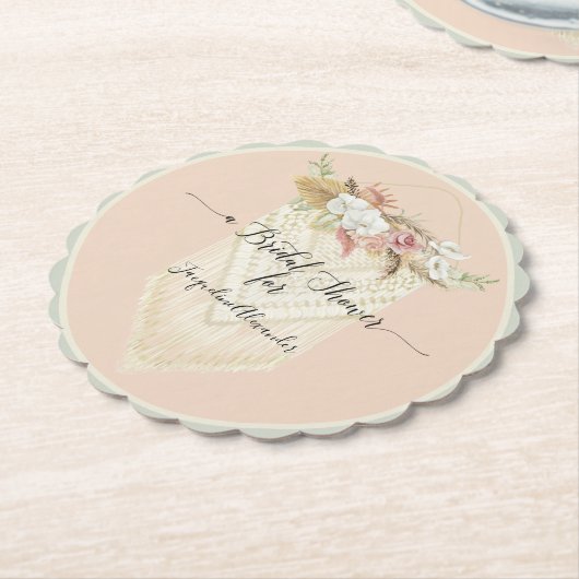 Pampas Grass Bloemen Groen Macrame Vrijgezellenfee Kartonnen Onderzetters (Gekanteld)