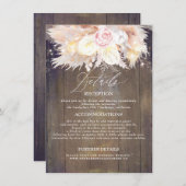 Pampas Grass Bloemen Rustiek Hout Bruiloft Details Informatiekaartje (Voorkant / Achterkant)