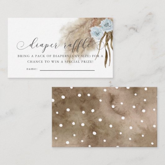 Pampas Grass Blue Baby shower Luier Raffle Ticket Informatiekaartje (Voorkant / Achterkant)