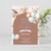 Pampas Grass blue balloon invitation Kaart (Staand voorkant)