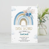Pampas Grass blue boho rainbow invitation Kaart (Staand voorkant)