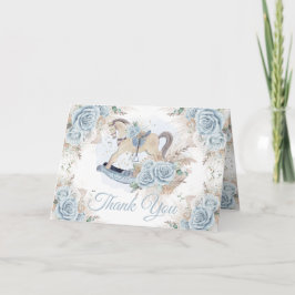 Pampas Grass Blue Floral Rocking Horse Baby shower Bedankkaart