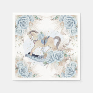 Pampas Grass Blue Floral Rocking Horse Baby shower Servet