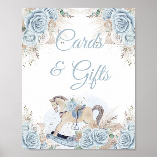 Pampas Grass Blue Floral Rocking Horse Kaarten Cad Poster (Voorkant)