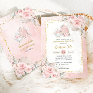 Pampas Grass Blush Floral Tea Party Baby shower Kaart
