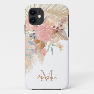 Pampas Grass Blush Pink Floral Monogram Case-Mate iPhone Case