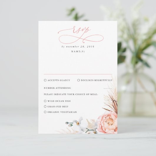 Pampas Grass Blush Roze Bloemen Bruiloft RSVP (Staand voorkant)