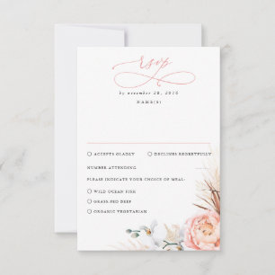 Pampas Grass Blush Roze Bloemen Bruiloft RSVP Kaartje