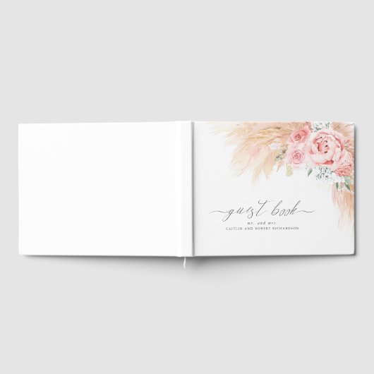 Pampas Grass Blush Roze Bruiloft Gastenboek (Volledig)