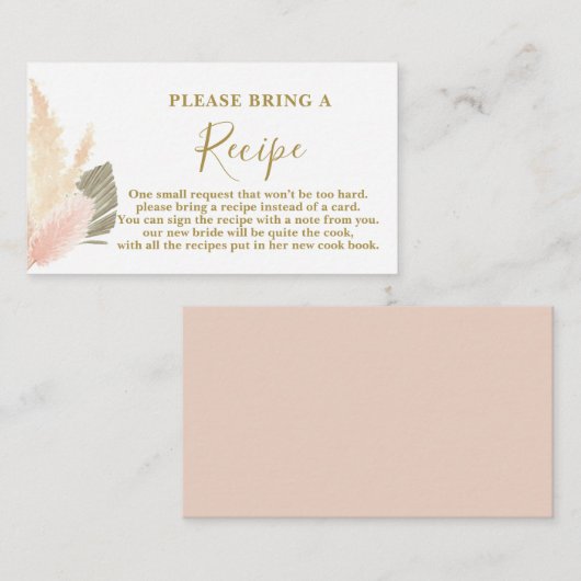 Pampas Grass Blush Vrijgezellenfeest Recipcard Informatiekaartje (Voorkant / Achterkant)