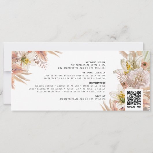 Pampas Grass Boarding Pass Weddenschap Kaart (Achterkant)
