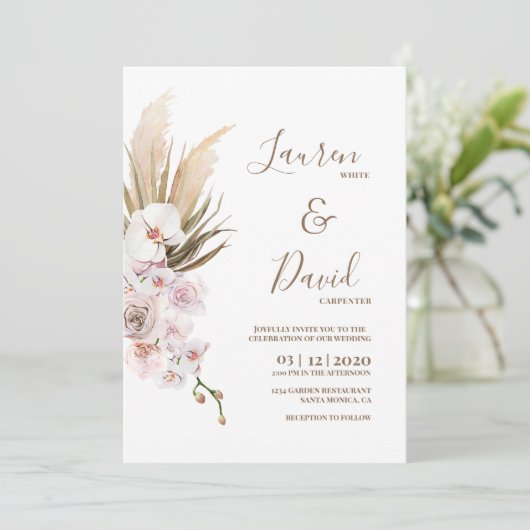 Pampas Grass Boheemse bruiloft Kaart (Staand voorkant)