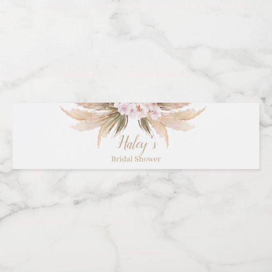 Pampas Grass Boheemse waterverf Vrijgezellenfeest Waterfles Etiket (Enkel label)