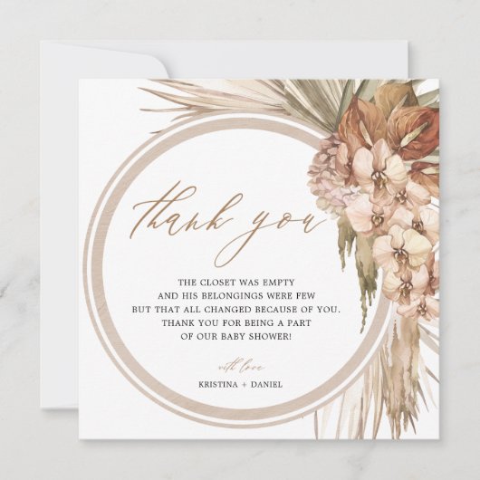 Pampas Grass Bohemian Baby shower Bedankt (Voorkant)