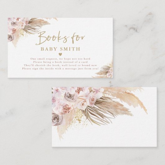 Pampas Grass Bohemian Baby shower Breng een boek Informatiekaartje (Voorkant / Achterkant)