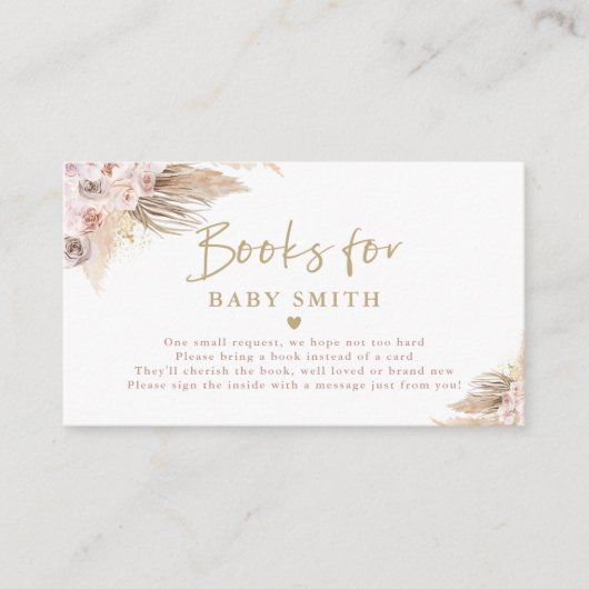 Pampas Grass Bohemian Baby shower Breng een boek Informatiekaartje (Voorkant)